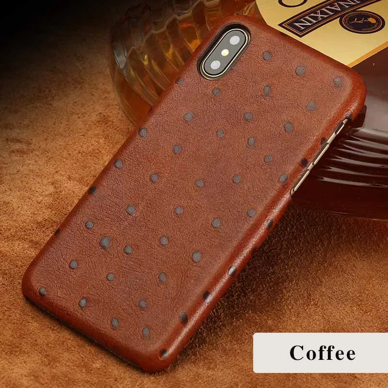 coffee Чехол для телефона из натуральной воловьей кожи для iphone 11 11 pro Max SE 5 7 8 6 6s plus Страусиная зернистая крышка для iphone xr x xs max роскошный - Цвет: coffee
