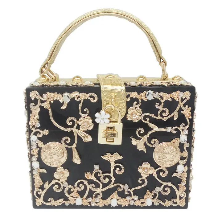 Black Handbag Boutique De FGG модная женская черная акриловая сумка через плечо с цветком из кристаллов, сумка через плечо, вечерняя сумка-клатч - Цвет: Black Handbag