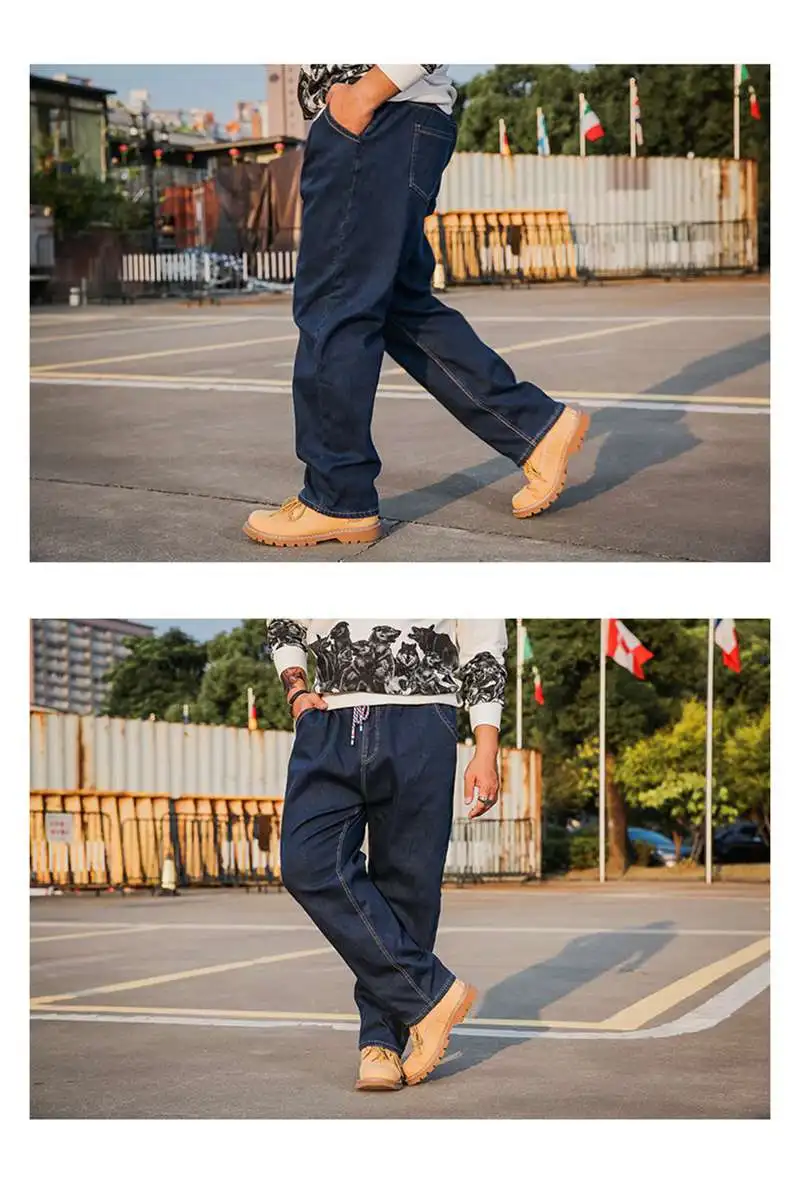 Большие размеры, мужские джинсы 10XL 12XL, брюки, деловые офисные штаны, высокая талия, эластичные прямые 8XL, Осень-зима, Стрейчевые джинсы