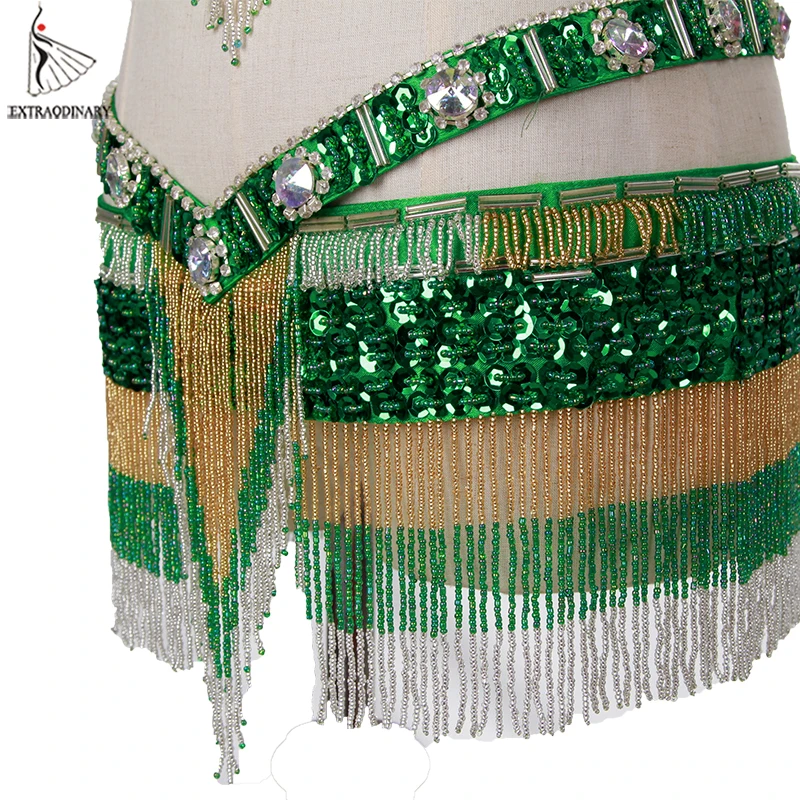 Oriental Women Belly Dance Costumes Set Bra Belt Tassel Beaded Sequined Outfit Clothes Eastern Style Top And Hip Scarf 2pcs |