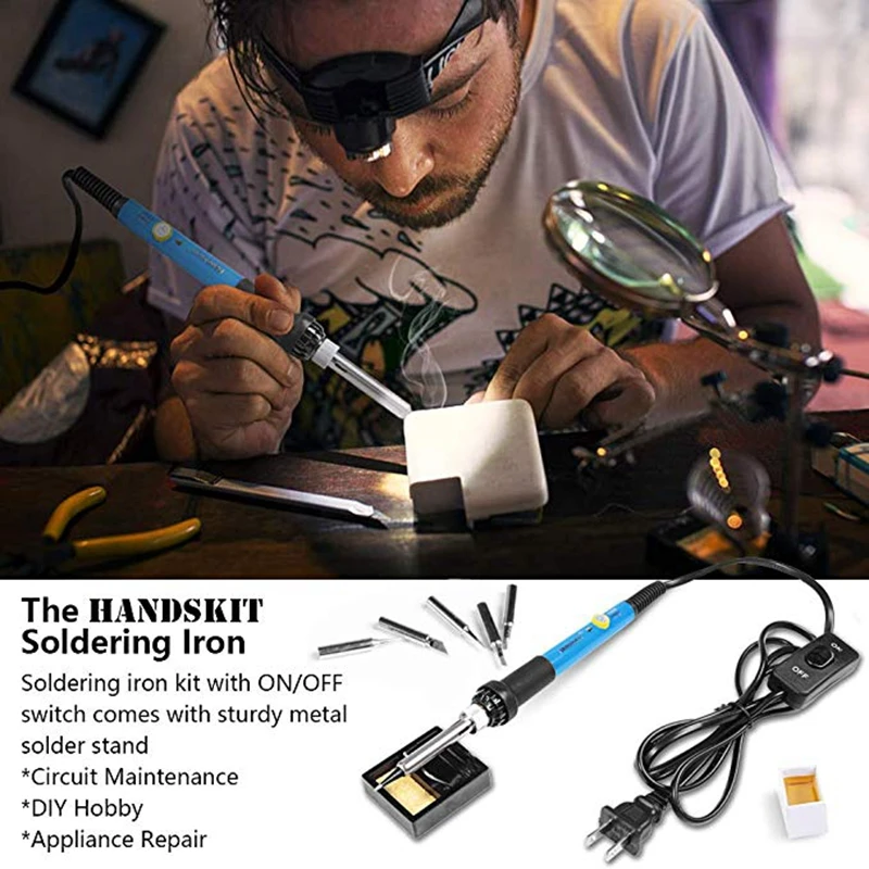 soldering iron electronic kit 60W adjustable temperature welding tool 5 pieces tip solder | Инструменты