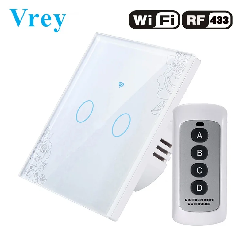 VR-WIFI-02 Lace Vrey wifi умный сенсорный выключатель, приложение беспроводной пульт дистанционного света сенсорный настенный выключатель, Хрустальная стеклянная панель, работает с Alexa/Google Home - Цвет: VR-WIFI-02 Lace
