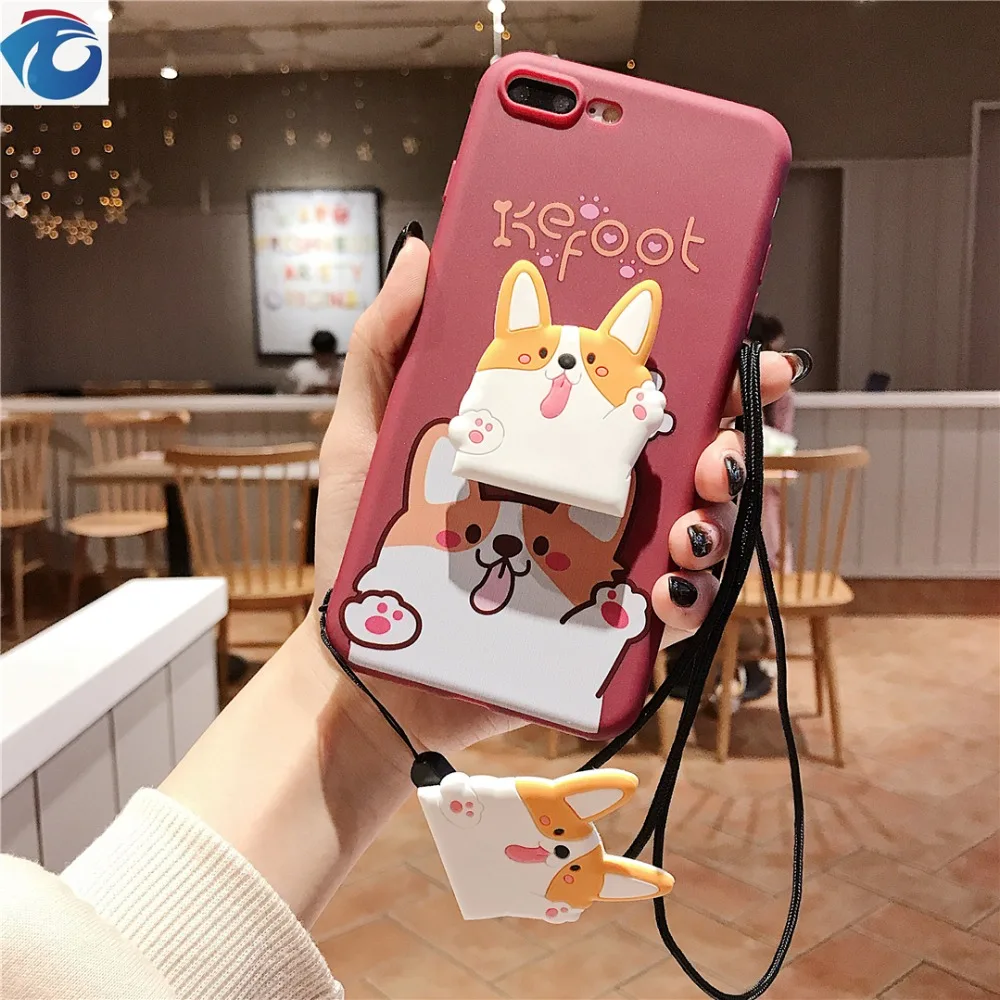 HUANQING Cute puppy shell For iPhone 6 6S 7 7Plus 8 8Plus XR XS Max Project Soft airbag bracket Protection Phone case |