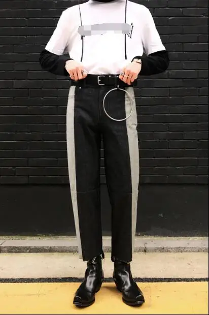

26-32!!Men's homemade new pair of two-color plus and minus splicing fit version of heavy jeans