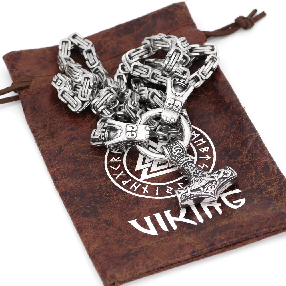 Мужская нержавеющая сталь viking oidn голова волка с тором Молот Мьёльнир кулон ожерелье-король цепь