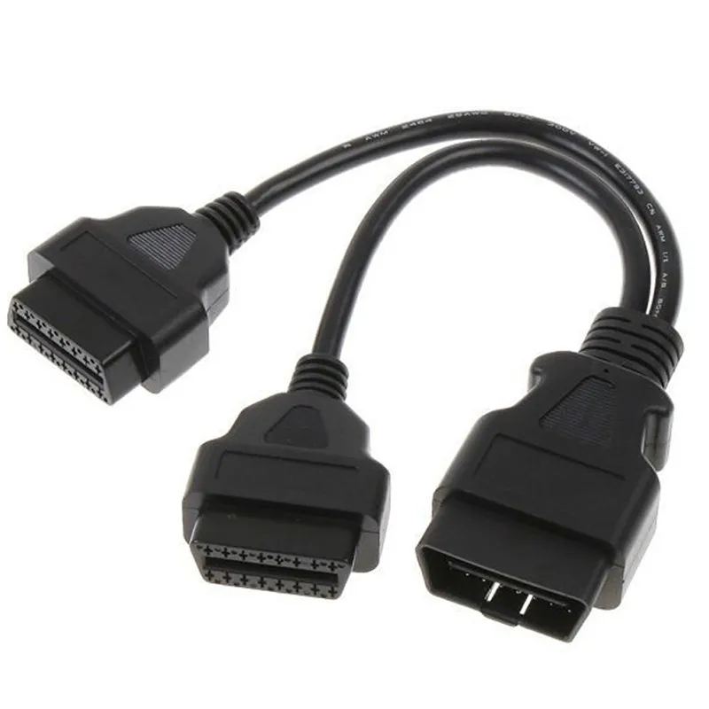 Новейшая модель OBD II кабель 16 Pin 2 разветвитель адаптер удлинитель Мужской Двойной