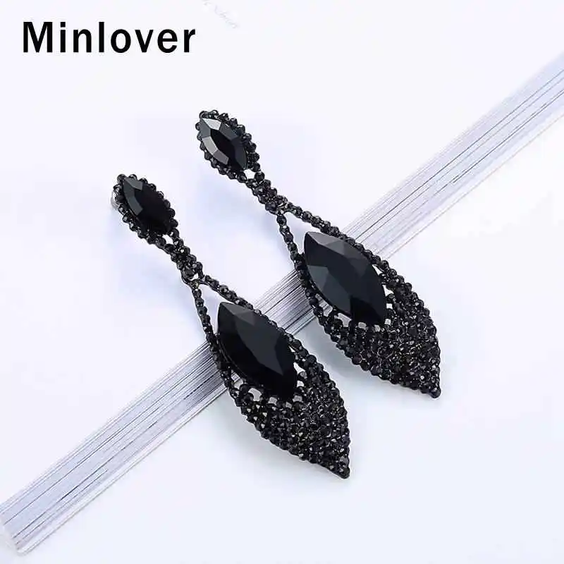 Minlover модные черные Кристальные длинные серьги для женщин винтажные Стразы ваза