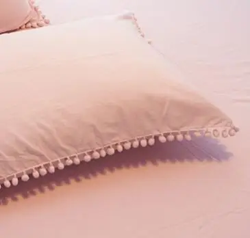pillowcase 74x48cm Однотонный простой пододеяльник, набор постельного белья с помпоном, пододеяльник для двойной кровати, наволочка для спальни - Цвет: pillowcase 74x48cm