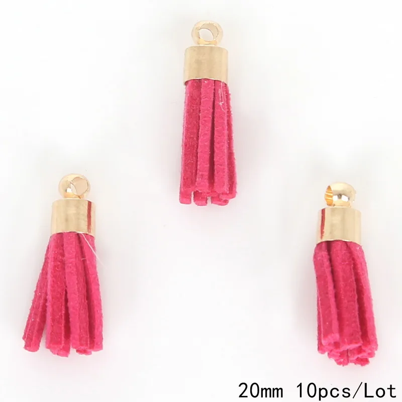 Fuchsia 10 шт. мини замшевые кисточки и золотые колпачки 20 мм Подвески DIY Кожаные Кисточки кулон для брелоков/сережек/мобильного телефона/ремесла украшения - Цвет: Fuchsia