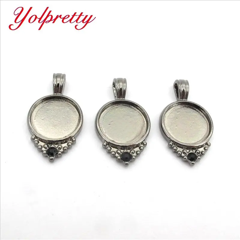 

Yolprtty New Fashion 3pcs 14mm Inner Size Gun black Black Diamond Fashion Style Cabochon Base Cameo Setting Charms Pendant