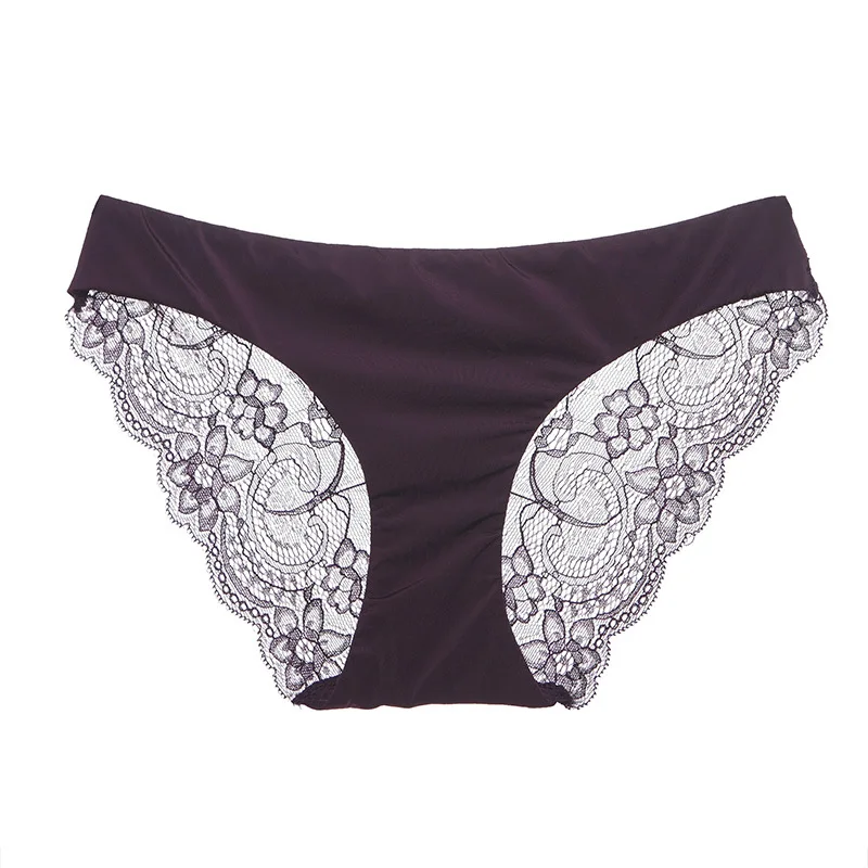 Seamless comfortable sexy triangle underwear silk slippery lace soft skin ladies' briefs.9801 |