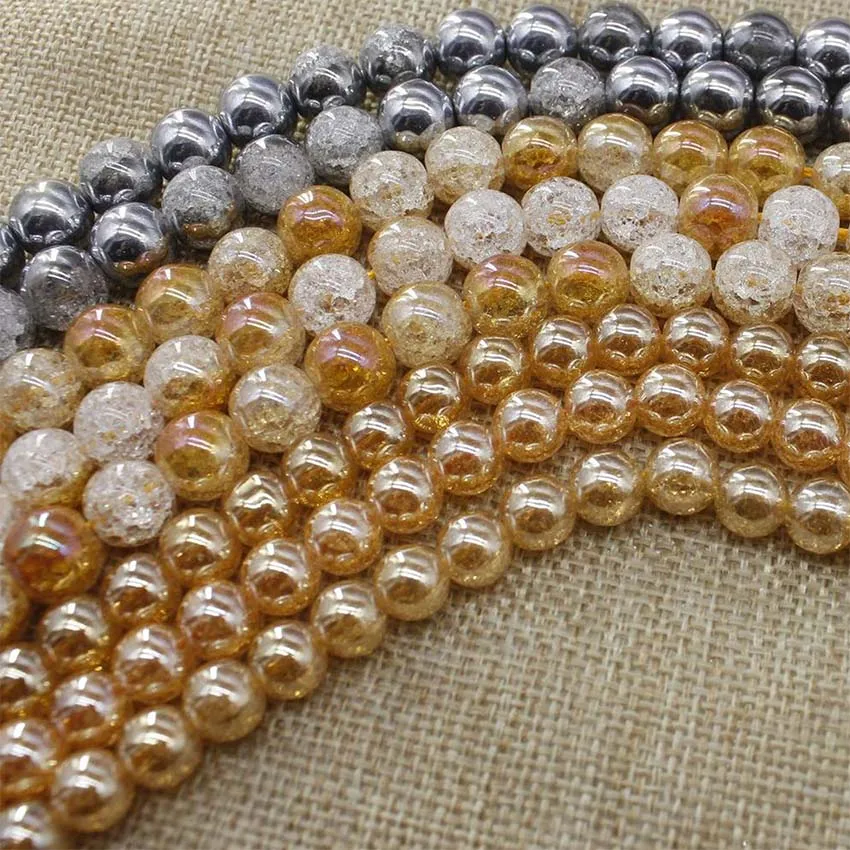 Круглые бусины цвета шампанского с гальваническим покрытием из натурального