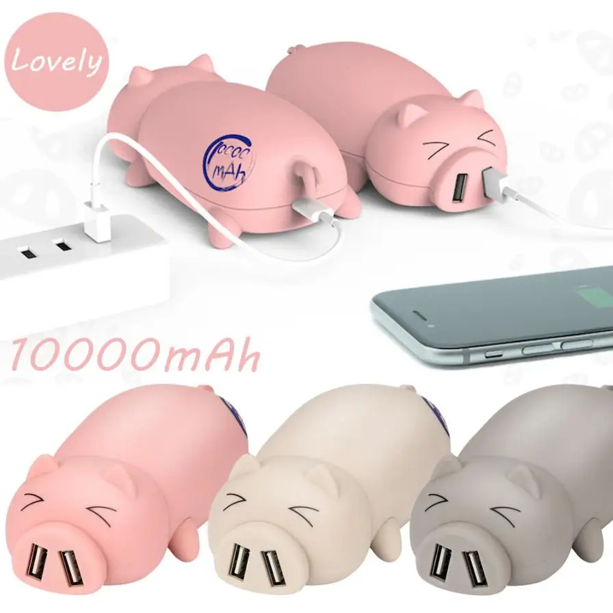 Очаровательная Свинья Дизайн Портативный двойной USB порт банк питания 10000 мАч для Iphone