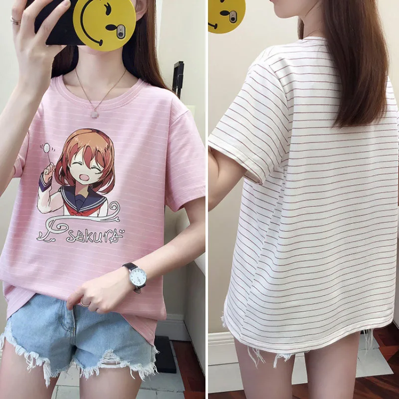 Новейшая модная универсальная женская футболка в полоску с короткими рукавами