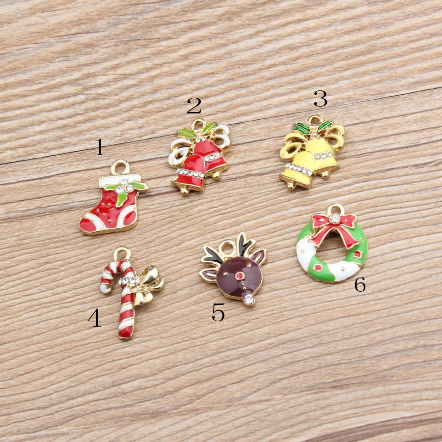 

New Style Christmas Series Bell, Crutch, Sock, Deer Enamel Charms Pendant DIY Christmas for Necklace Bracelet Jewelry Accessorie