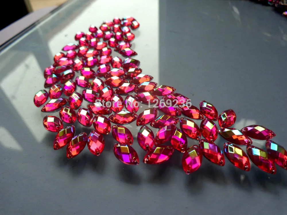 Free shipping 500pcs 6*12mm Navette shape Sew on Acrylic Crystal Rose Red ABcolour Rhinestones For Hand Sewing Stones |