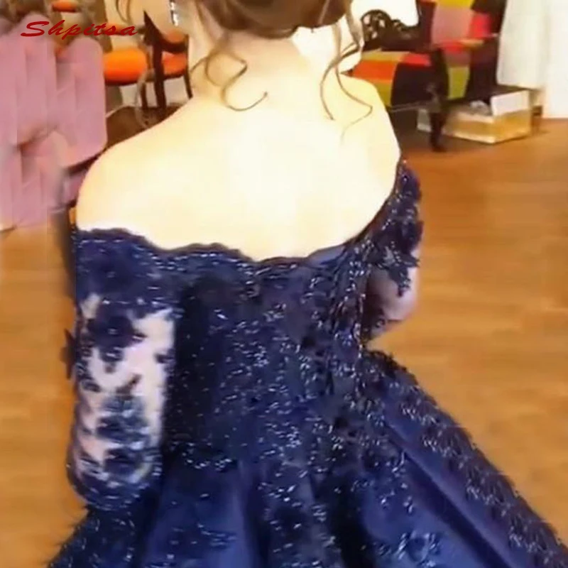 Navy Blue Lace Quinceanera Dresses Ball Gown Satin Beaded Prom Debutante Sixteen 15 Sweet 16 Dress vestidos de 15 anos