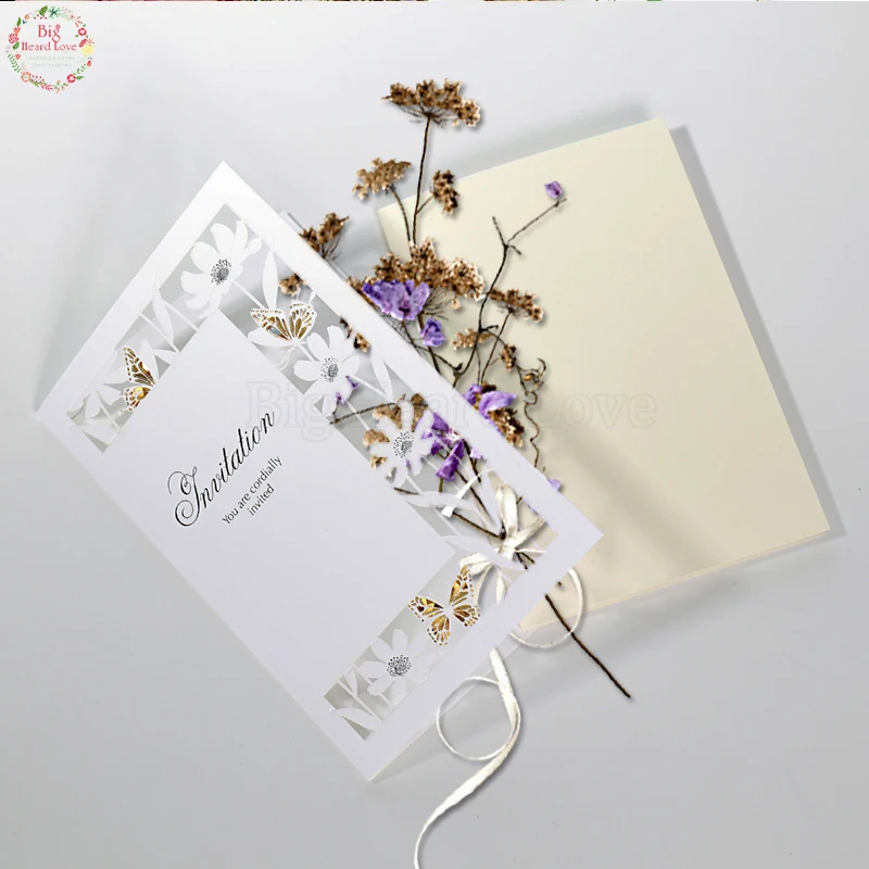 5 шт./лот Бабочка и цветок Лазерная резка пригласительная карта элегантная