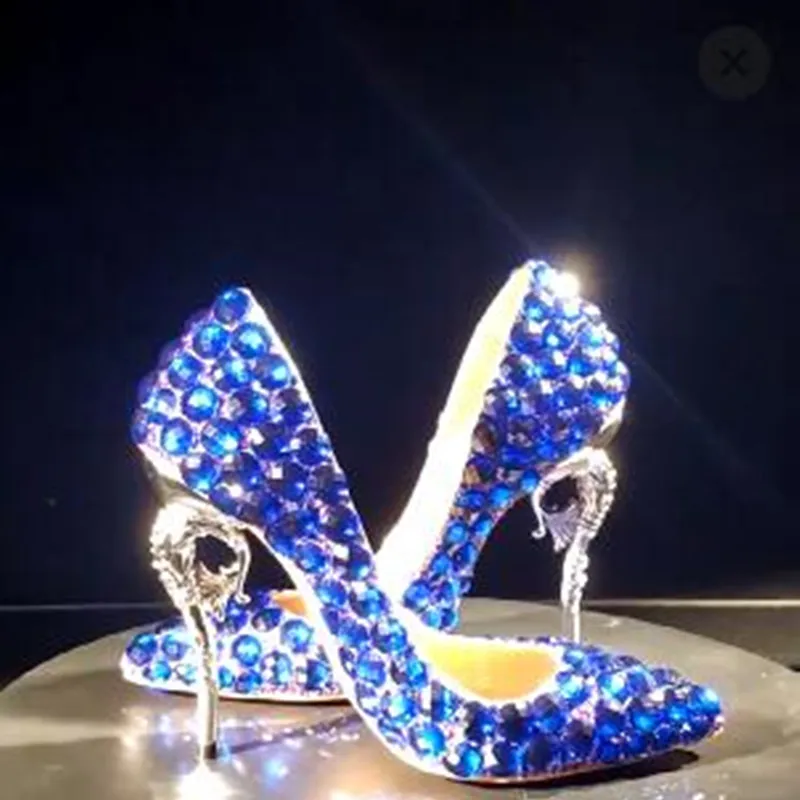 

MStacchi Bling King Blue Diamonds Woman High Heel Party Shoes Blue Wedding Rhinestone High Heels Real Photo Custom Party Heels