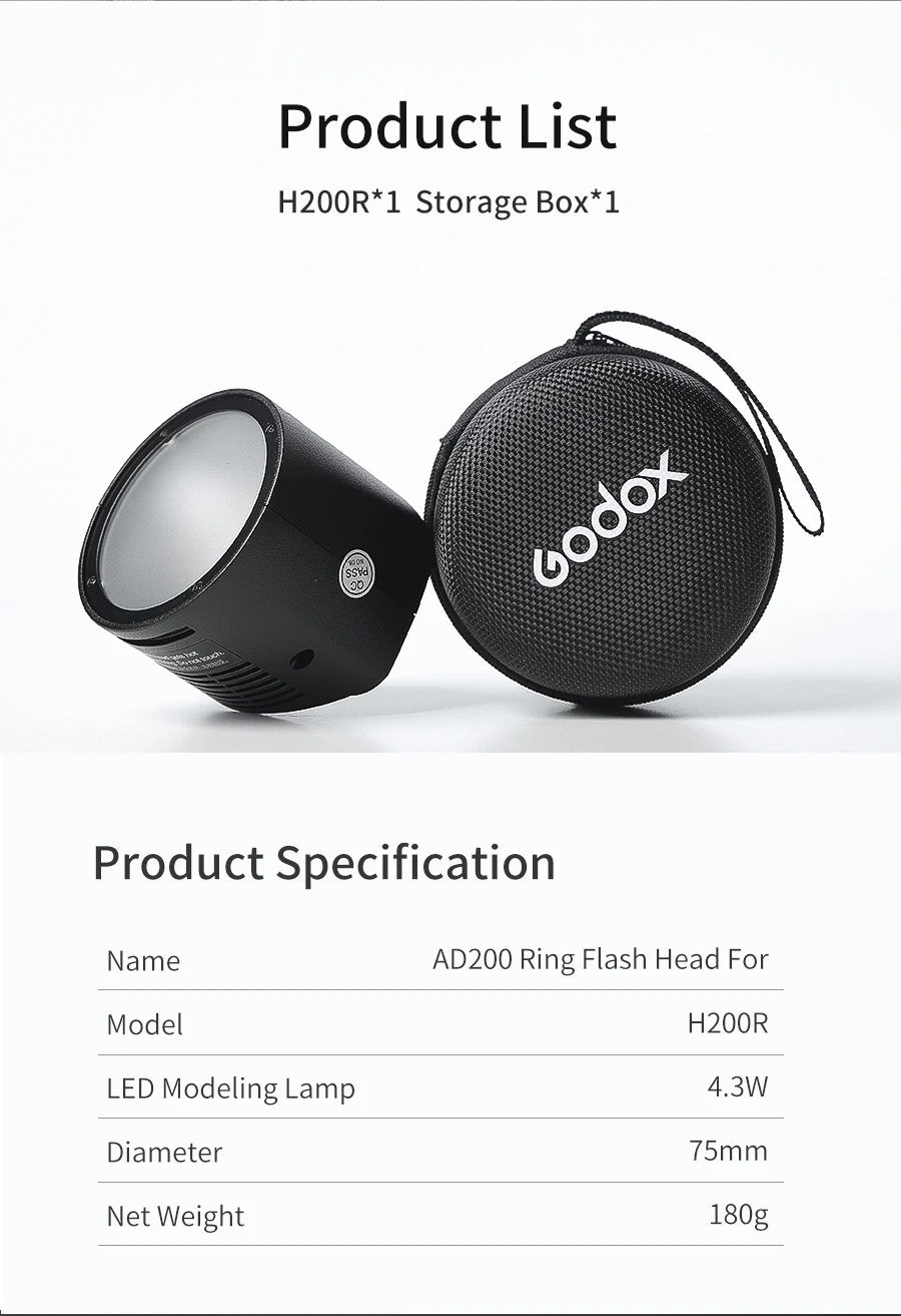 Godox H200R Кольцевая вспышка, разделительная Удлиняющая головка, переносная спиральная вспышка для вспышки Godox AD200