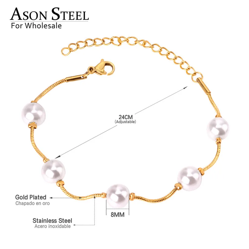 Женские регулируемые браслеты цепочки ASONSTEEL золотистые/Серебристые с имитацией