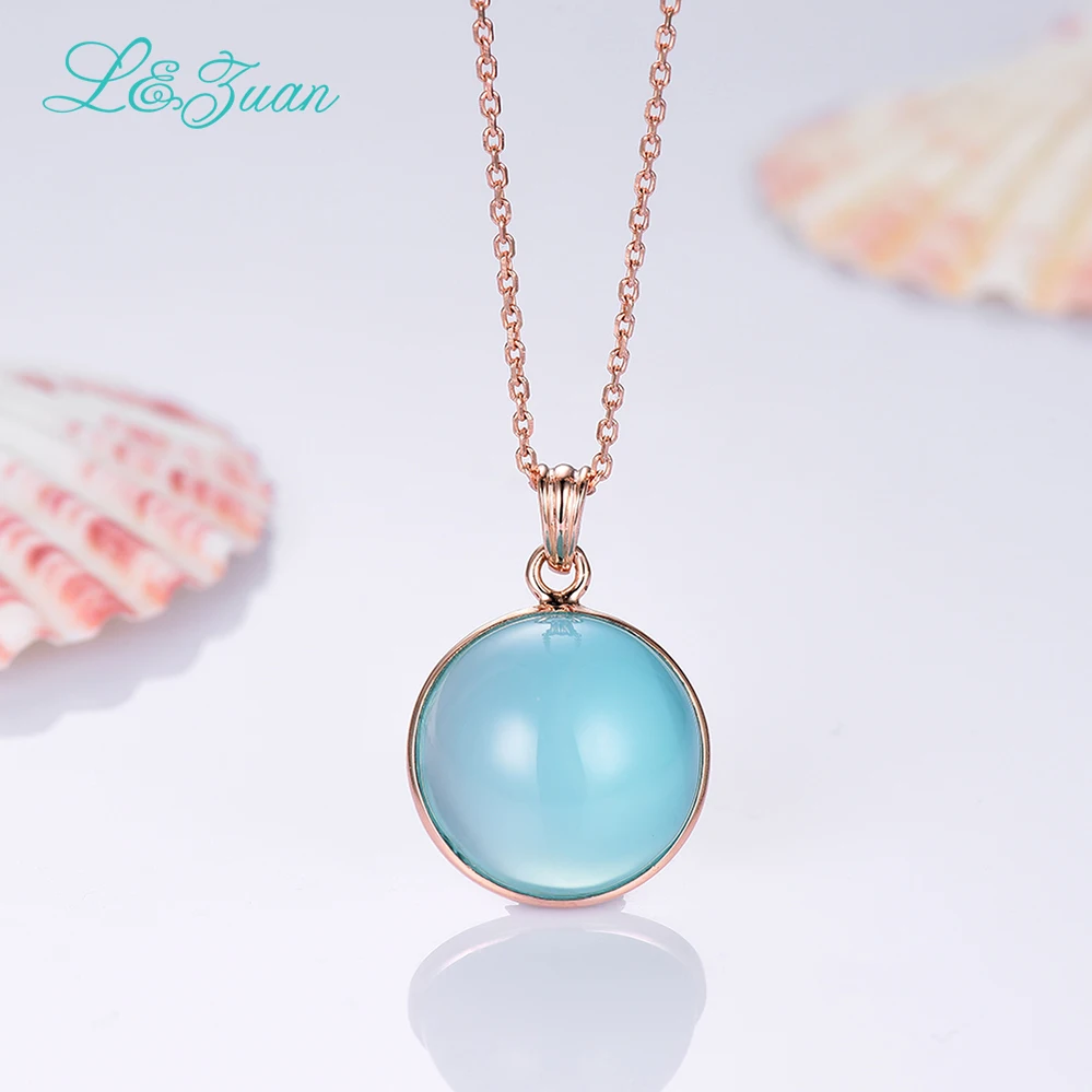 Цепочка из серебра 925 пробы с круглым натуральным голубым камнем | Украшения и