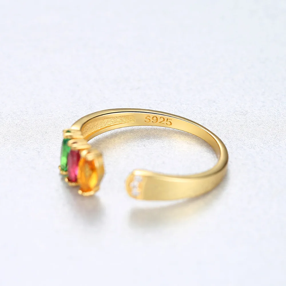 CZCITY Gold Plated 925 Sterling Silver Adjustable Cuff Rings for Women Multi-color CZ Stone Female Wedding Bijouxme Gift | Украшения и