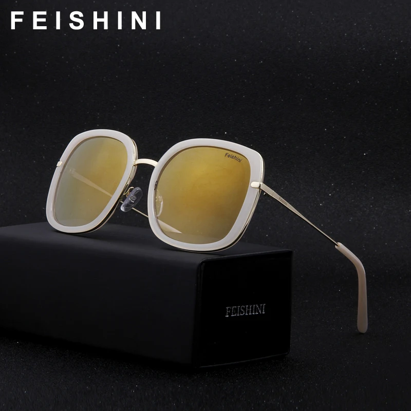 FEISHINI фестиваль UV400 золотые градиентные Квадратные Солнцезащитные очки женские