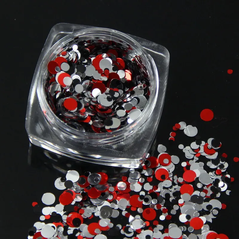 2g маленький круглый горошек неоновые ногтей Блестящий порошок смешанный Размеры