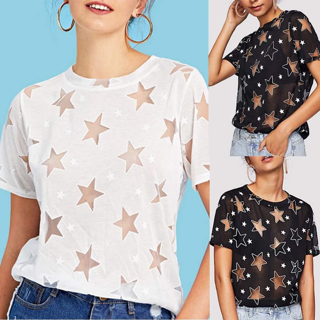SAGACE новинка модная футболка s женская летняя короткий рукав принт со звездой
