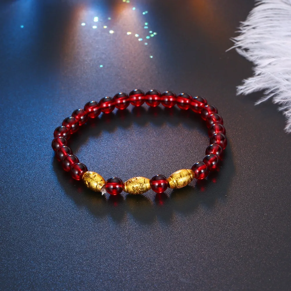 Dayoff 1PC Red Beads wind Bracelet Gold Bangle Women Beaded Fashion Jewelry Strand Ajustable Handmade Braided Rope B116 | Украшения и