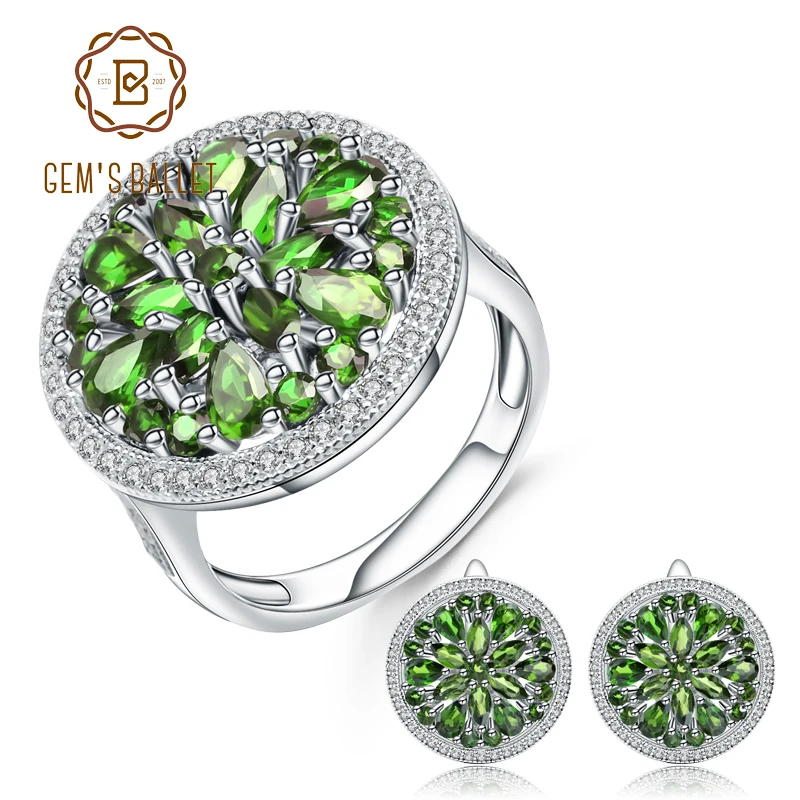 Gemb's BALLET 10.52Ct натуральный Хром Серьги с диопсидом набор колец из стерлингового