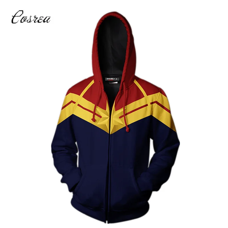

Movie Cosplay Captain Women Ladies Cropped Hoodie 3d Print Hoodies for Girls Zipper Jackets Top Coat Costume