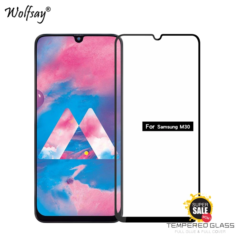 Protector de pantalla de vidrio templado para Samsung Galaxy M30, pel&iacute;cula de pegamento completo para Samsung Galaxy M30, 2 uds.-0