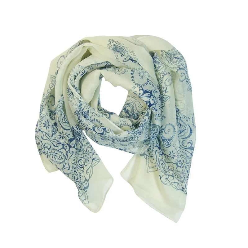Новый модный тонкий женский шарф из шифона синего и белого цвета шаль для шеи