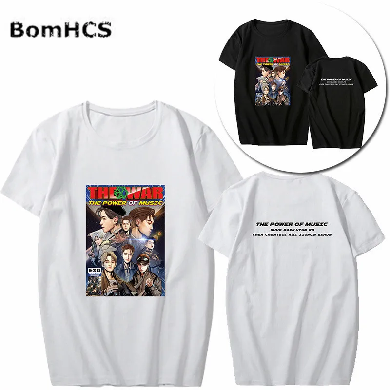 

Хлопковая футболка BomHCS Kpop EXO, топ с коротким рукавом для фанатов музыкальной силы четвертого альбома «война», подарок для лета