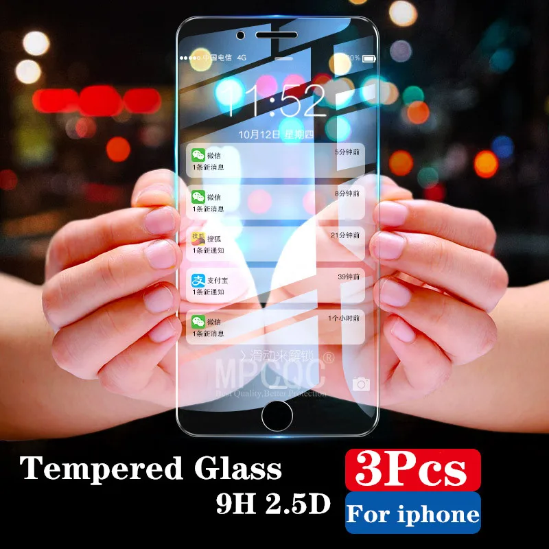 3 шт. закаленное стекло для iPhone X XS MAX XR 4 4s 5 5S SE 5c Защитная пленка экрана 6 6s 7 8 Plus