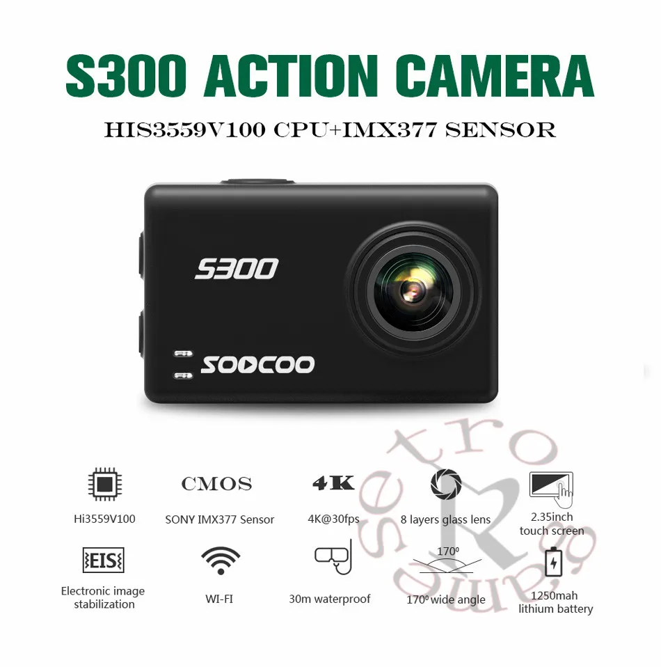 SOOCOO S300 Экшн камера 2 35 &quotсенсорный ЖК Hi3559V100 + IMX377 4K 30fps 1080P 120fps EIS Wifi 12MP удаленный