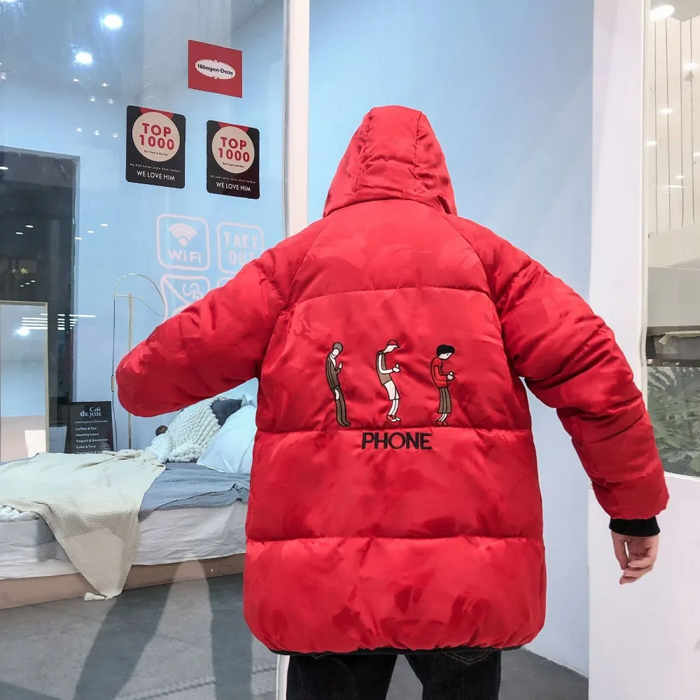 

Simple extraordinary couples of men women models solid color down jacket fashion hooded loose thick warm men's cotton coat