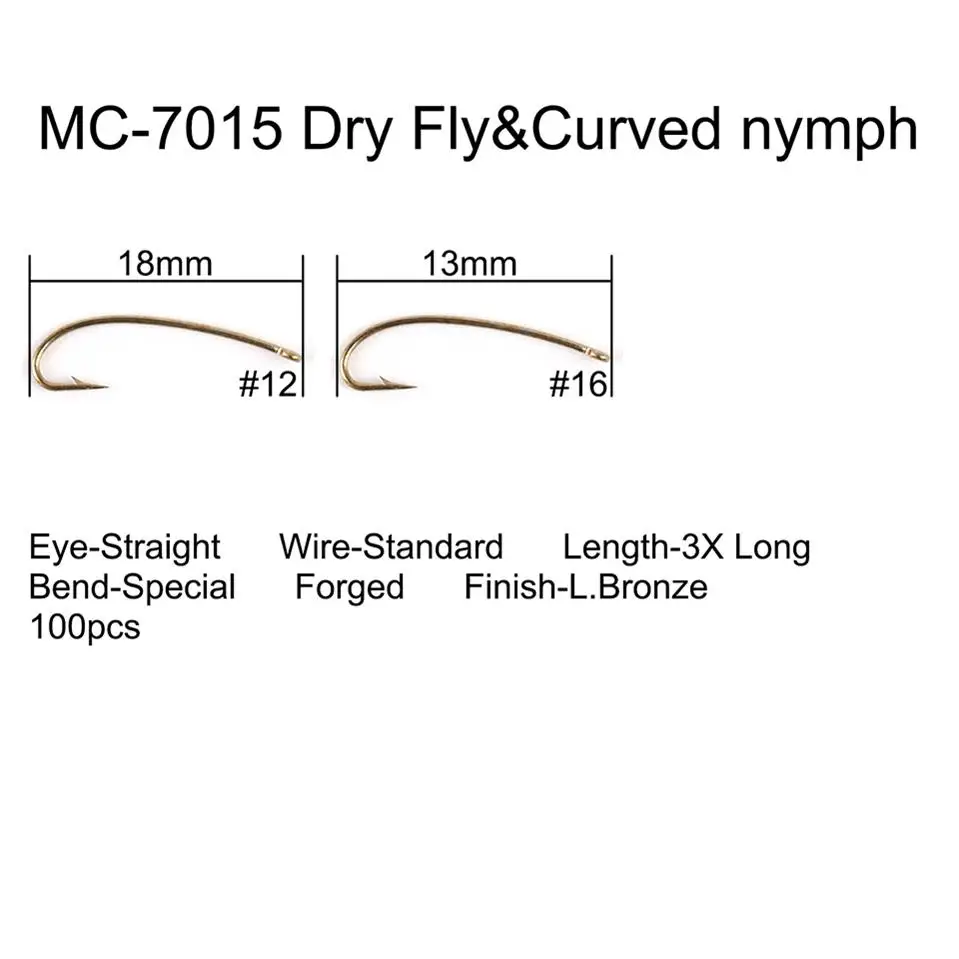 7015 Dry Curved Nymp Maximumcatch 100 шт. крючок для завязывания Мух 4#-22# рыболовный крючок для рыбной ловли с колючей спинкой сухой влажный Нимфа креветка Caddis Pupa стример мух - Цвет: 7015 Dry Curved Nymp