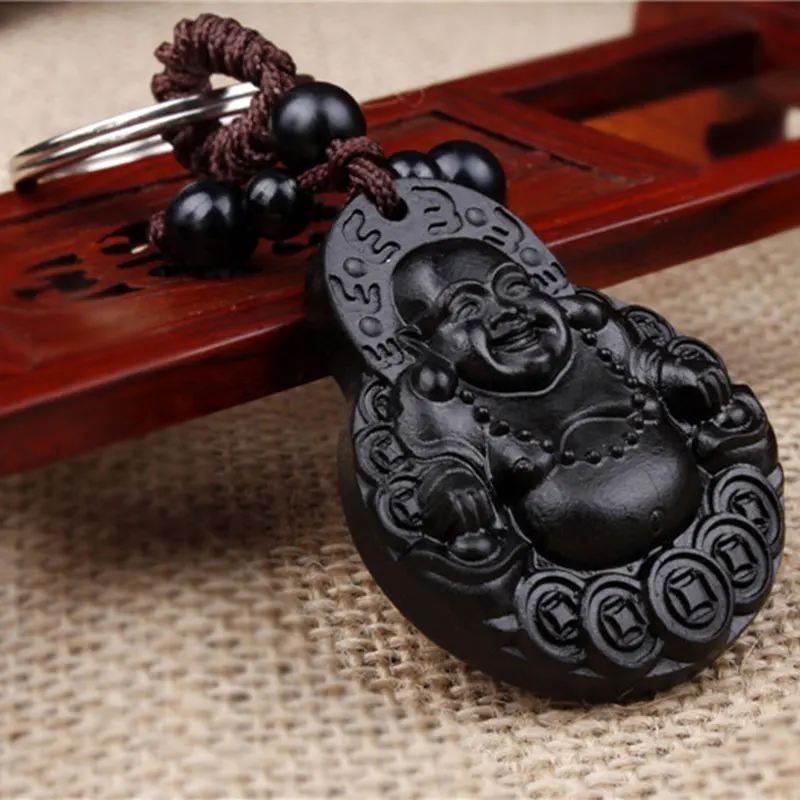 Черный счастливый Будда авто брелок кольцо кулон орнамент Авто Декор|Кольца для