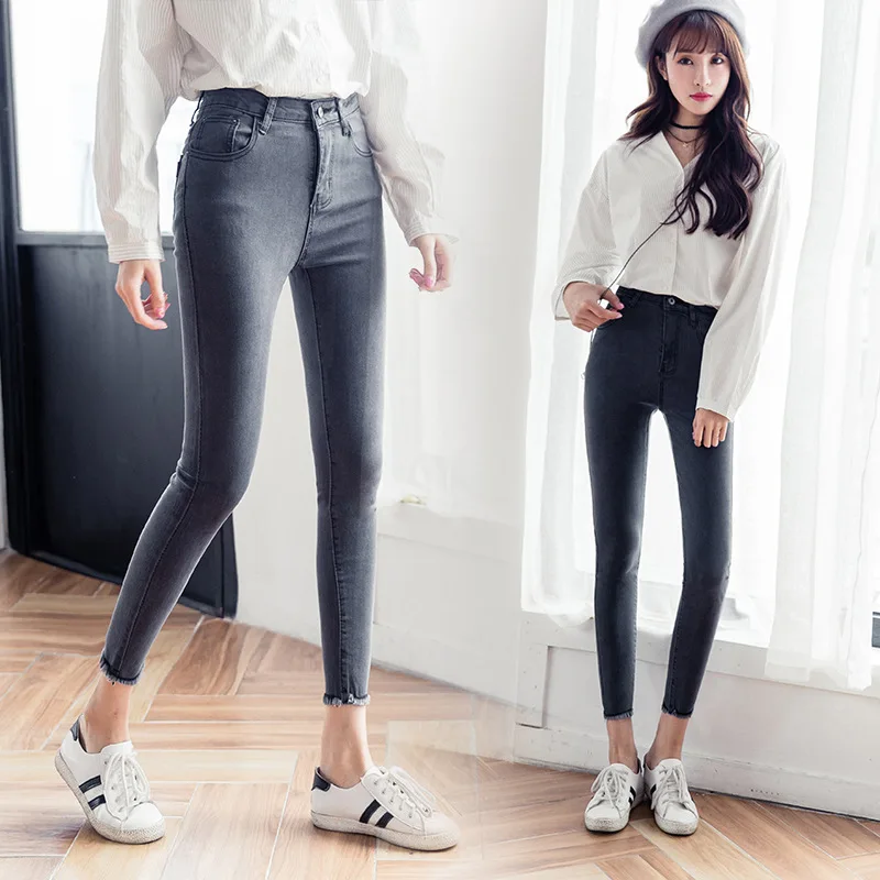 Женские модные джинсы с потертостями и высокой талией узкие брюки до щиколотки
