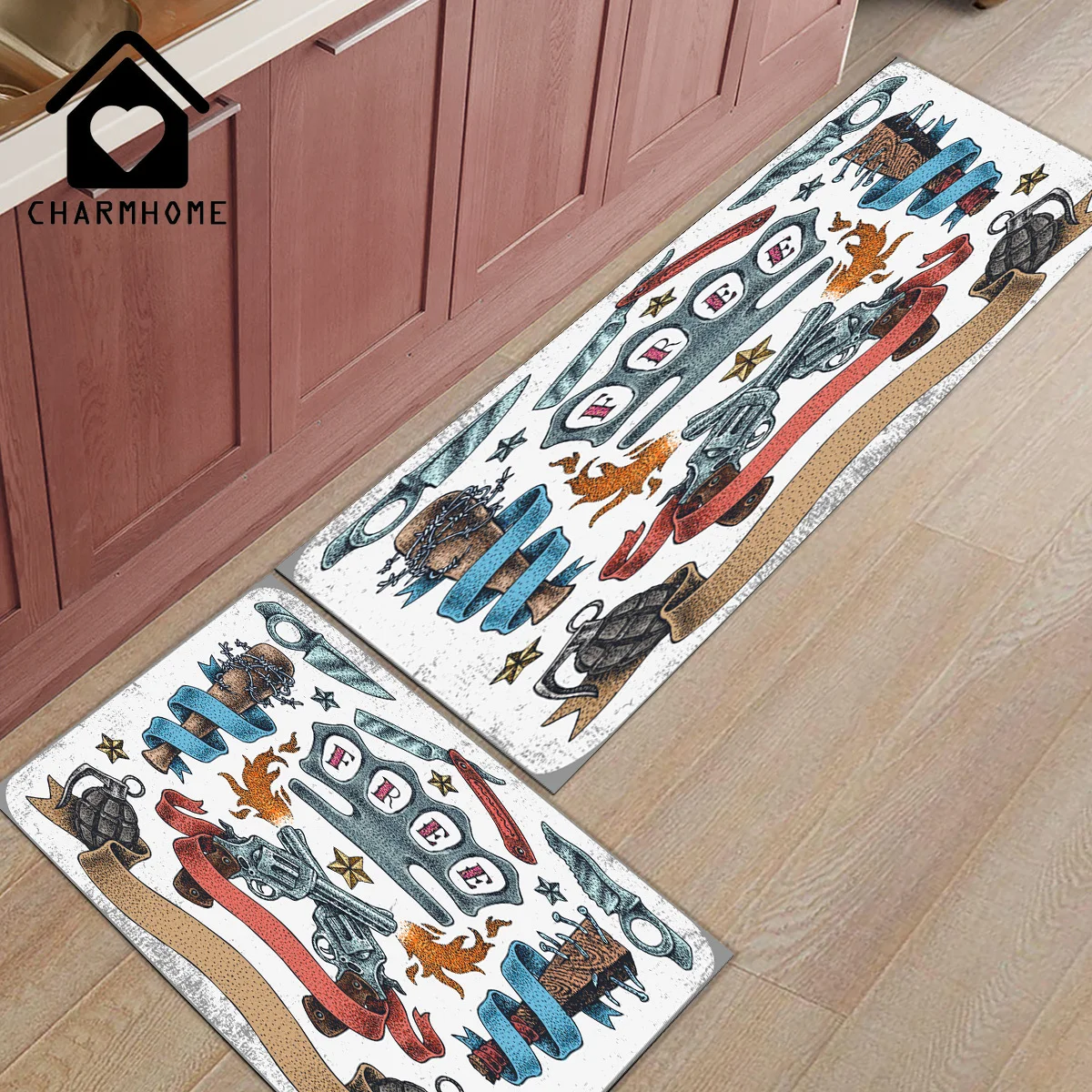 CHARMHOME 2 шт./компл. Винтаж с принтом имитирующим тату длинные Кухня коврик для