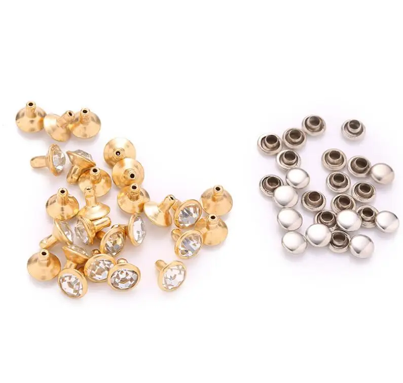 6mm golden Мода 6 мм/8mmm/10 мм Кристалл Золотой/серебряная заклепка пуговицы украшения 100 компл./лот - Цвет: 6mm golden