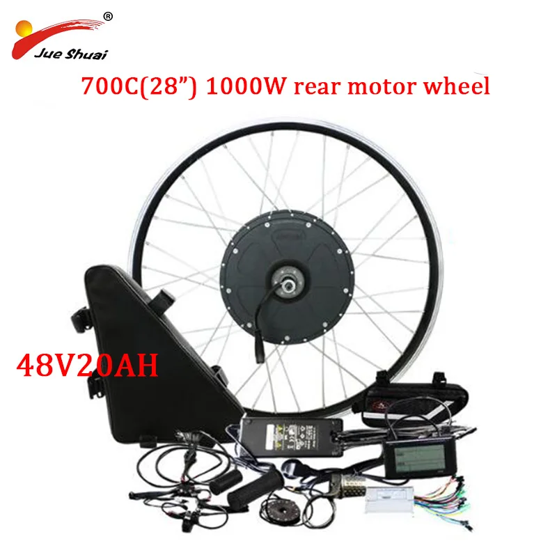 700C 1000W 48V20AH 48V 500W 1000W комплект для переоборудования электрического велосипеда с 20AH Батарея сзади Blushless мотор для центрального движения колеса для 2" 700C Байк, способный преодолевать Броды для электронного велосипеда комплект - Цвет: 700C 1000W 48V20AH