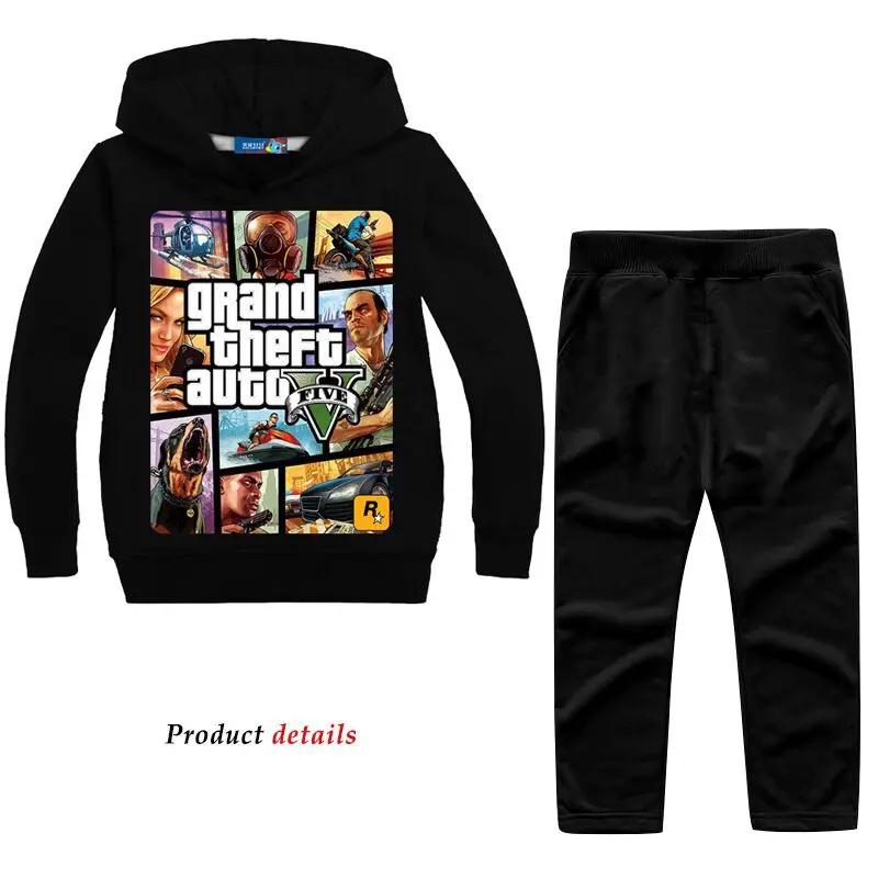 От 2 до 12 лет, Grand Theft Auto Gta V, 5 комплектов одежды, толстовка с капюшоном и штаны, комплект одежды для маленьких мальчиков Детский спортивный костюм