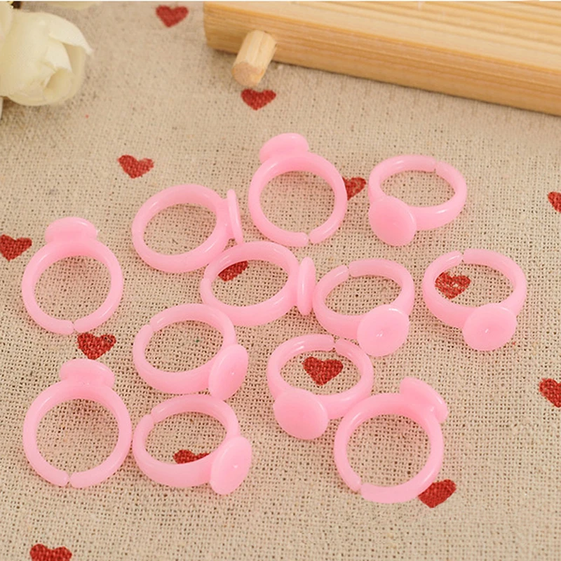 10pcs/lot Girl Kids Ring Pink Plastic Rings Base Adjustable 8mm Cabochon DIY Gift Bezel Tray Frame Handmade Jewelry Findings | Украшения и