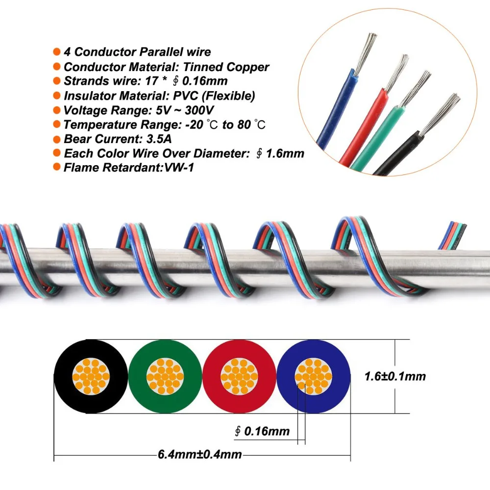 4pin 22awg Удлинительный кабель провод шнур параллельные электрические пряди из