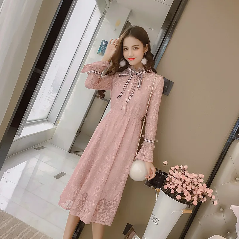 Сделать Новинка Весна 2018 серия han в бант с длинными Кружева плеча-платье на