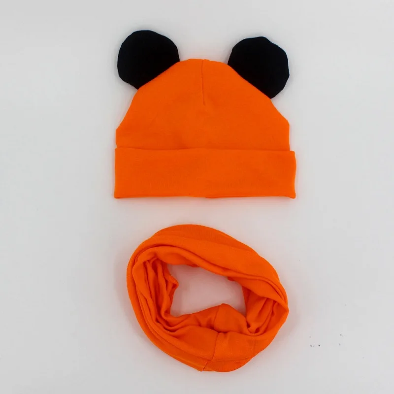 orange black ear Baby Hat Cotton Ear Cap For Boys And Girls Winter Hat Scarf Set Children Boys Cap Scarf 2PCS - Цвет: orange black ear